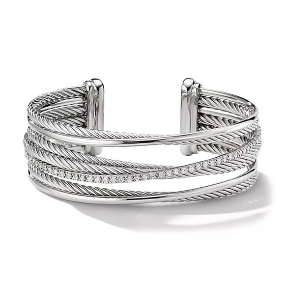 David Yurman  Crossover Four Row Cuff Bracelet with Pavé Diamonds - Picture 2 of 7